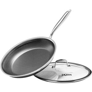 Nonstick Frying Pan with Lid 12-Inch, Durable Stainless Steel Skillet, Induction Cooktop Compatible, PFOA-Free Scratch-Proof, Dishwasher & Oven Safe, Stay-Cool Handle, Silver Kitchen Cookware