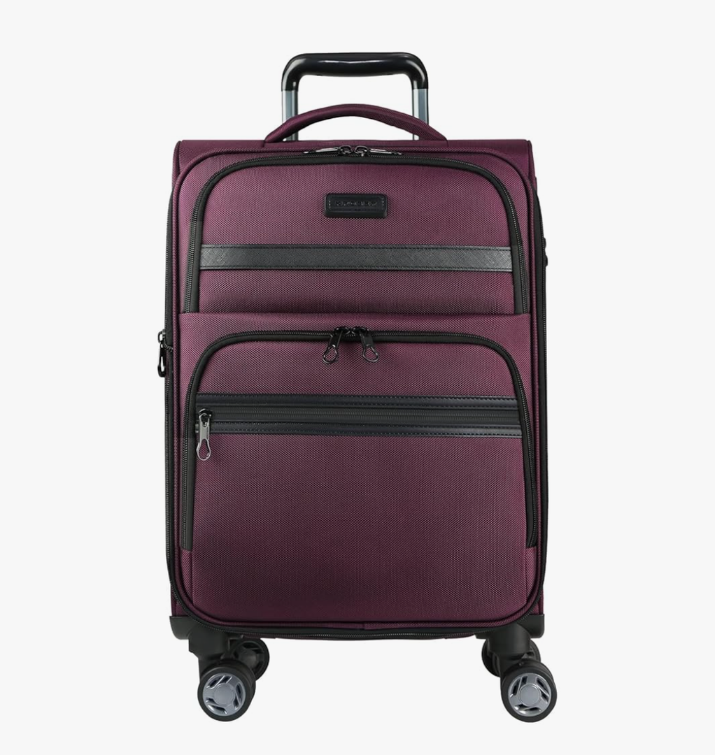 KROSER Softside Expandable Carry On Luggage with Spinner Wheels & Built-in TSA Lock, Durable Suitcase Rolling Luggage with USB Port, Carry-On 20-Inch, Burgundy
