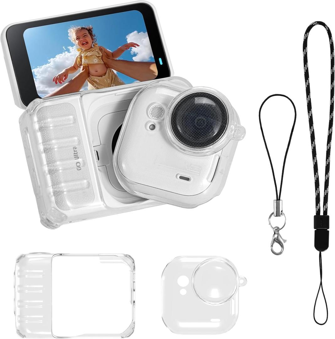 Protective Cover Case for Insta360 Go Ultra with Lens Cap & Lanyard, Shockproof Anti-Scratch Washable Cover Anti-Slip Dustproof Protection for Go Ultra Accessories (Transparent