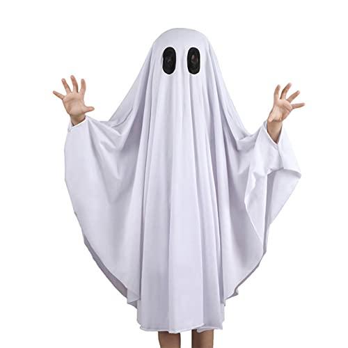 Noubeau Unisex Kid Ghost Costume Girl Halloween Fancy Dress Cosplay Boy White Boo Ghost Cloak Child Spooky Trick-or-Treating (White, 5-7 Years)