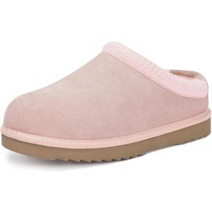 Women's Men's Slippers Platform Mini Boots for Women Genuine Suede Platform Slip-on Slippers Cozy Water Resistant Faux Fur Warm Winter Fuzzy House Shoes Indoor Outdoor (Pink)
