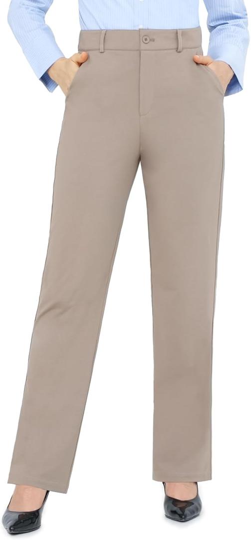 Bamans Dress Pants Women Work Business Office Straight Leg Slacks (Brown, XS)