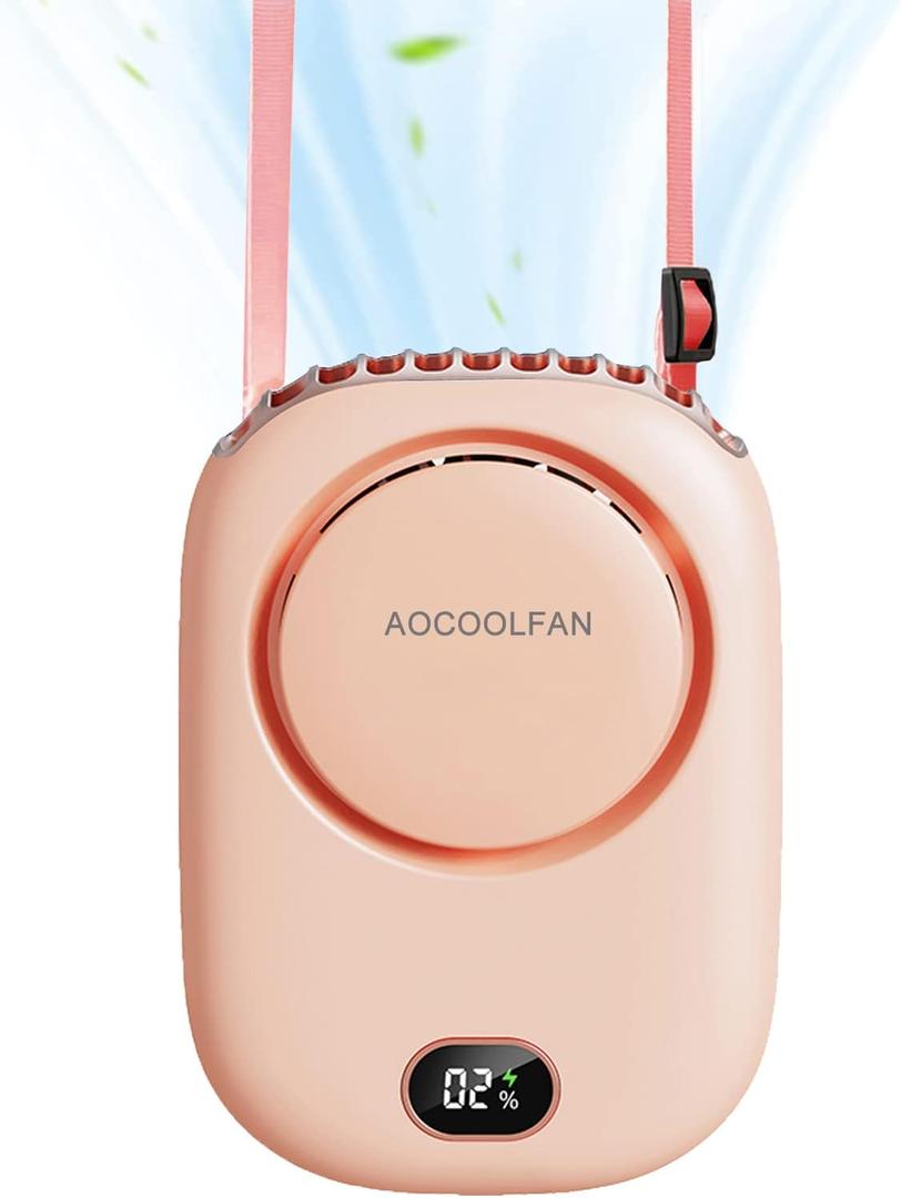 Ventilador de cuello porttil, mini ventilador de cuello colgante con cordn ajustable y soporte, recargable por USB, manos libres, ventilador personal de 3 velocidades de viento para interiores y exteriores (rosa).