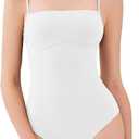 REORIA Womens Bodysuits Spaghetti Strap Double Lined Tank Underbust Square Neck Slim Fit Going Out Tops 2025 Trendy (White, M)