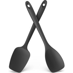 600ºF Heat Resistant Silicone Spoons: U-Taste Flexible Baking Spoon Spatula & Cooking Scoop Spoonula, Seamless Soft Kitchen Utensils for Serving, Scraping, Scooping in Non-Stick Cookware (Black)