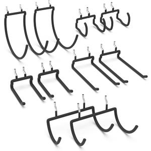 HUHOLE 10-Pack Heavy Duty Pegboard Hooks for Power Tools & Garage Organization, Vinyl-Coated Steel Drill Holders & Utility Hangers, Fits Standard 1/4" Pegboards (Black) | Heavy Duty, for Power Tools, Drill, Hammer, Cord