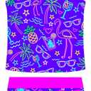 UNIFACO Girls Swimsuits Two Piece Tankini Bathing Suits Boyshort Summer Beach Rash Guard Swimwear for 4-13T (L)