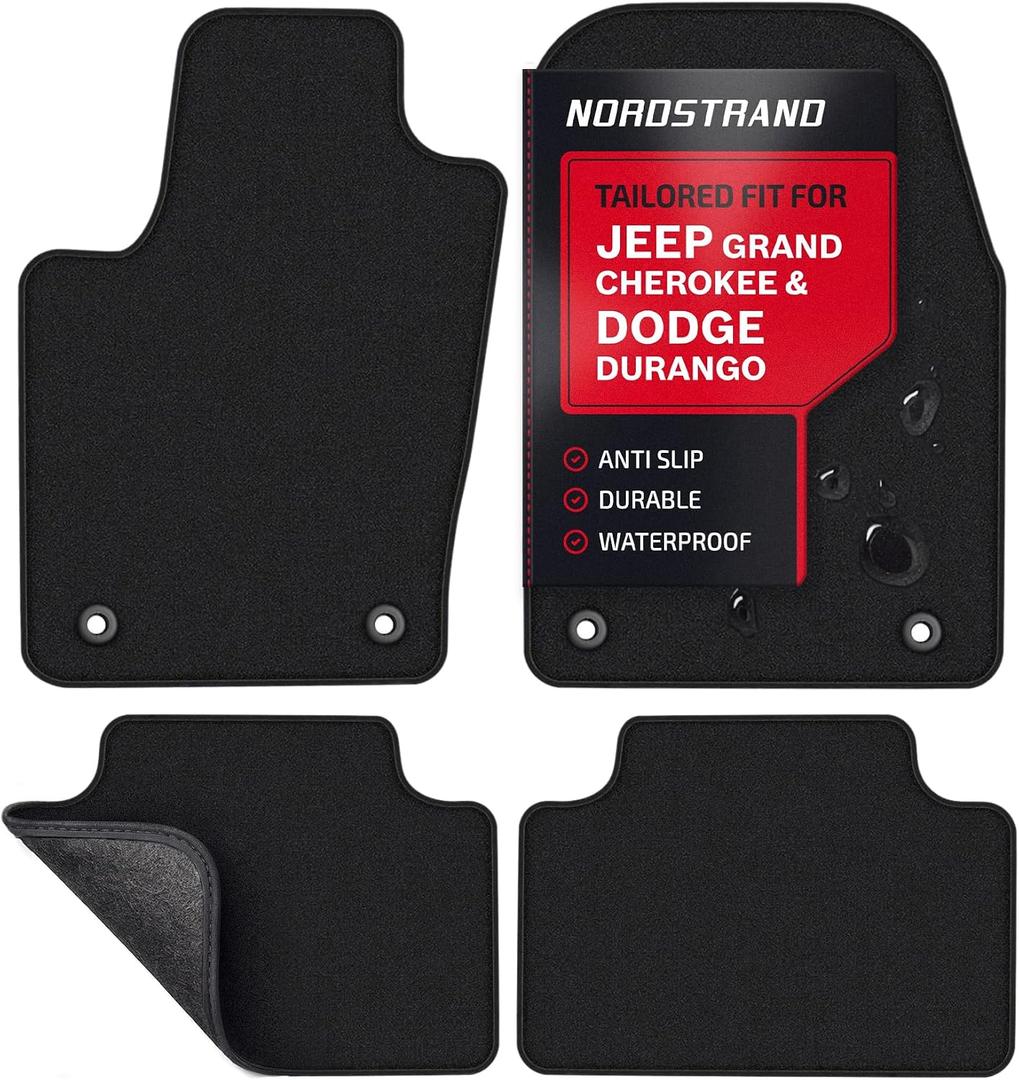 All Weather Floor Mats for Jeep Grand Cherokee 2011-2021 (not Long) & Dodge Durango 2016 2017 2018 2019 2020 2021 - Custom Fit - 1st and 2nd Rows Set - Anti-Slip Backing - 22oz Carpet Mat