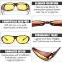 FEISEDY Night Driving Glasses,Men Women Fit Over Sunglasses, Anti Glare Polarized HD Night Vision Glasses Yellow Lens B0221