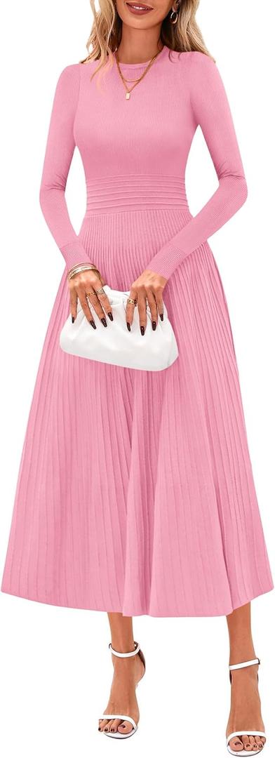 PRETTYGARDEN Womens Sweater Dress 2026 Long Sleeve Elegant Knit A Line Fall Wedding Guest Cocktail Midi Winter Dresses, S