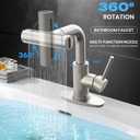 Brushed Nickel Bathroom Faucet with Sprayer - Brushed Nickel Bathroom Faucets for Sink 1 Hole or 3 Holes, 4 Mode Single Handle Vanity Faucet Waterfall Bathroom Faucet with Pull Down Sprayer (No Drain)