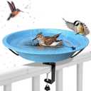 Bird Bath Deck Mounted Bowl 11.5 Inch Metal BirdBaths with Adjustable Sturdy Metal Clamp for Deck Railing Balcony Bird Feeder for Garden Yard and Lawn Decoration-Blue