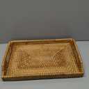 Rattan Serving Tray with Handles, Rectangular Wicker Basket Tray, Hand Woven Flat Basket for Coffee Table Dinning Room Bathroom (17 x 11.4 x 1.8 inch)