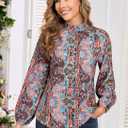 AGSEEM Womens Button Down Shirts Lantern Long Sleeve Boho Floral Print Chiffon Dressy Business Casual Blouses Tops 2026 (L)