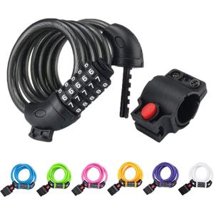 NDakter Bike Lock, 4/5.6 Feet Bicycle Cable, High Security 5 Digit Resettable Combination Coiling Bicycle Lock, Heavy Duty Anti Theft Cable with Mounting Bracket, 1/2 Inch Diameter (12mm) (Black)