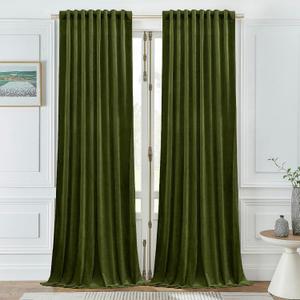Timeper Hunter Green Velvet Curtains W52 x L84 inches 2 Panels,Pleat Back Tab Top Blackout Curtains for Bedroom Living Dining Room Thermal Insulated Luxury Soft Window Drapes