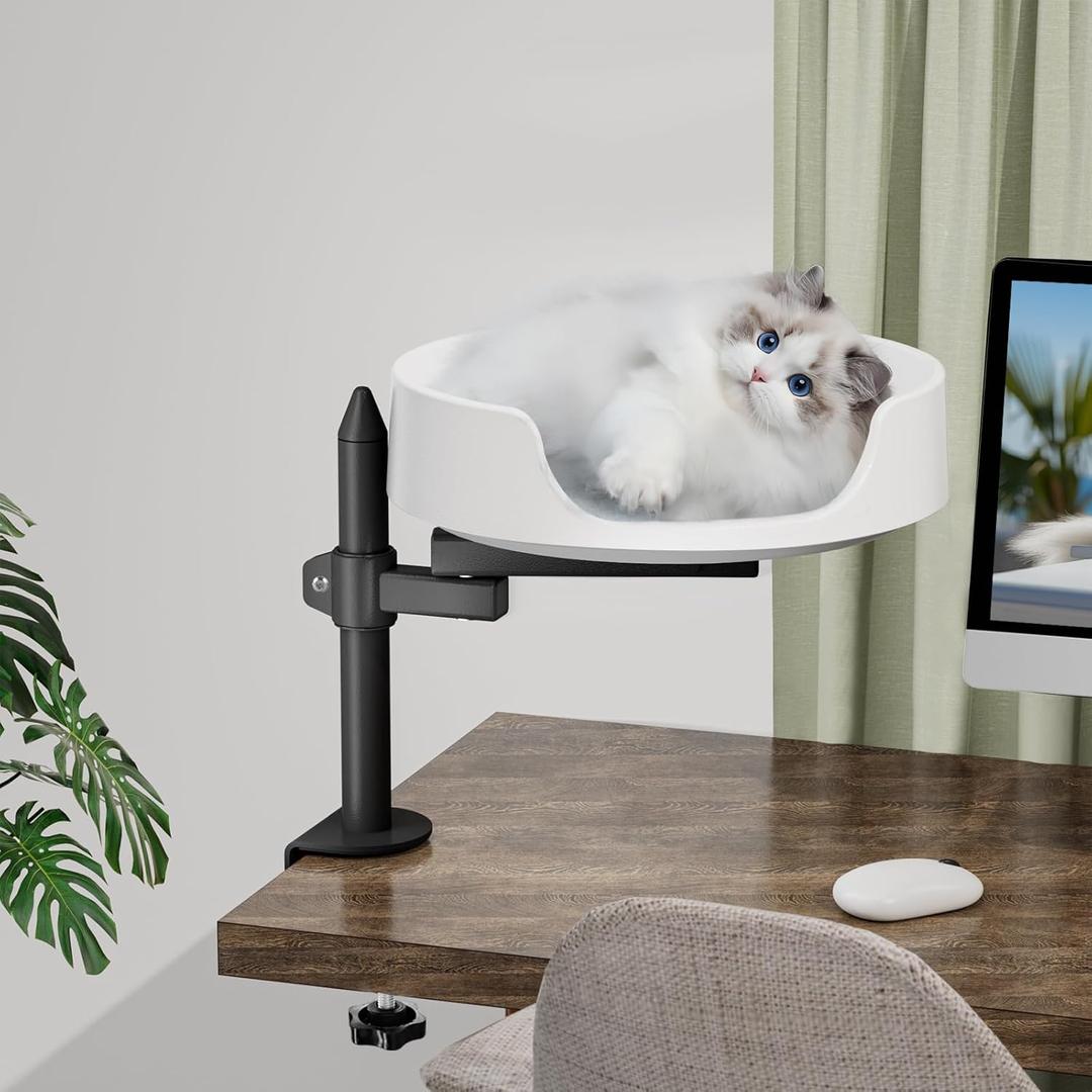 Cat Bed for Desk Elevated House Over Desk Keeps Kitten Close and Workspace Clear Cat Box with Pet Cushions (45 Rotating Rod)