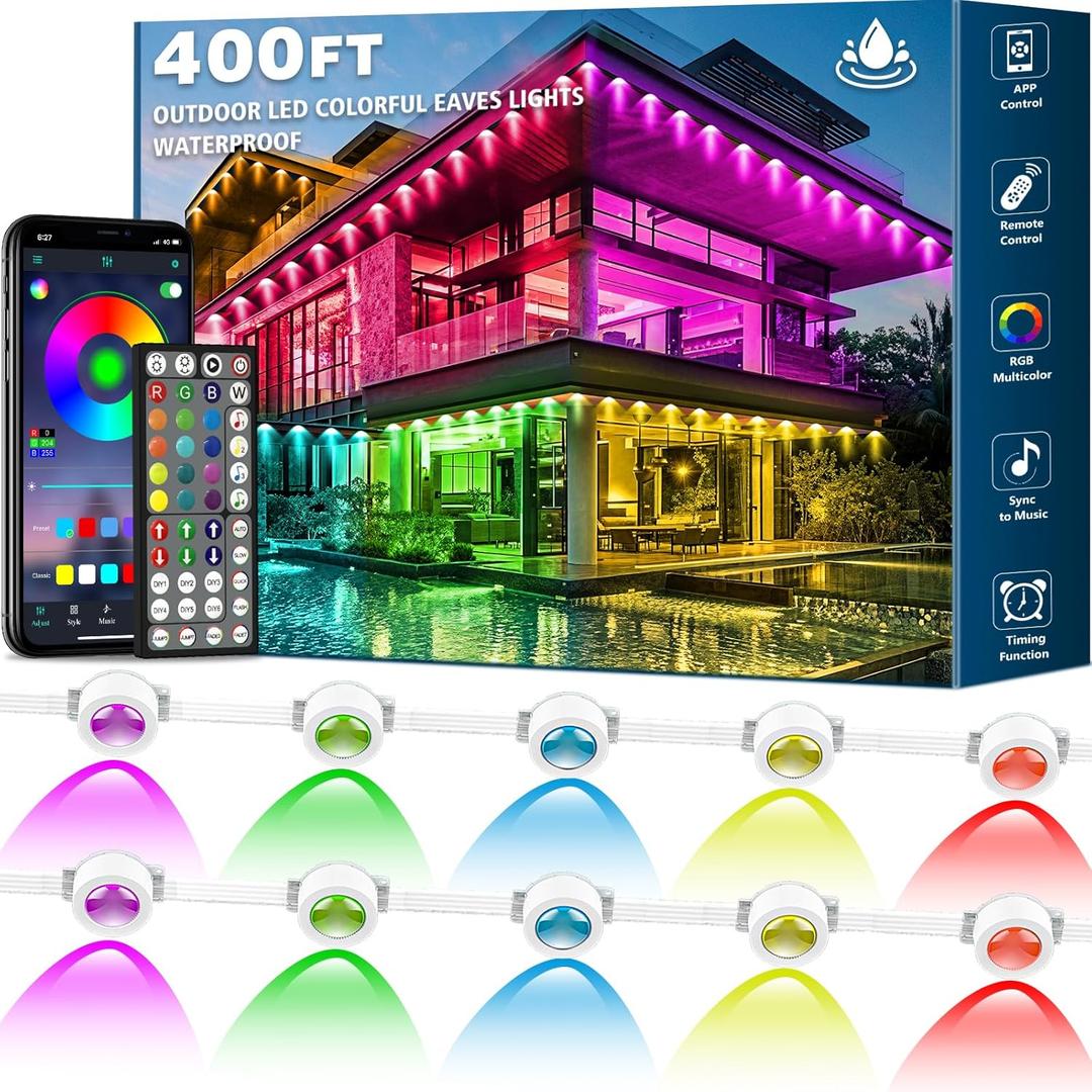 SINLEY Permanent Outdoor RGB Lights,Waterproof Smart LED Eaves Lights with App/Remote Control,for Christmas and All Holiday Decor,Daily and Accent Lighting,House Roof and Garden Lighting (400FT)