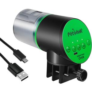 Automatic Fish Feeder for Aquarium - Auto Fish Food Dispenser Rechargeable for Small Large Tank with USB Charger Cable12/24/48H Interval Esay Set Up (Green, CY-019)