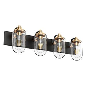 Ralbay Vintage Metal Black Bathroom Vanity Light Fixtures 4 Light Matte Black with Seeded Glass Wall Lighting Fxiture