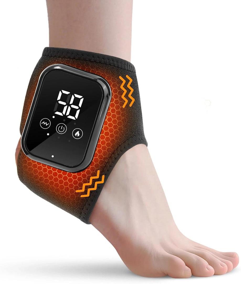 Cordless Ankle Massager with Heat, Ankle Heating Pad for Pain Relief &Circulation,Rechargeable Heated Foot Brace Wrap, 3 Vibration and Heating Modes,Auto Shut Off