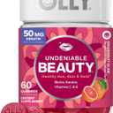 OLLY Undeniable Beauty Gummy, For Hair, Skin, Nails, Biotin, Vitamin C, Keratin, Chewable Supplement, Grapefruit, 30 Day Supply - 60 Count (BB: 06/05/2026)
