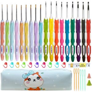 Mdoker 18 Sizes Ergonomic Crochet Hook Set with Case,0.8mm-6mm Crochet Hooks for Arthritic Hands, Crochet Needles for Beginners,Mothers Day Gift,Crochet Lovers