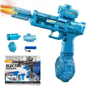 Electric Water Gun for Kids & Adults-Automatic Squirt Gun with 32FT Long Range, 400ML Large Tank, Rechargeable Battery, LED Light Effect for Summer Outdoor Pool Beach Backyard-Light Blue