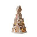 Braxio Indoor Christmas Decorations Resin Gingerbread House with LED Light - Traditional Cottage & Church Village Collectible Figurines, 5.0 x 5.0 x 8.25 Inch, Gingerbread Color​