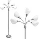 Simple Designs LF2006-SVW 67" Contemporary Multi Head Medusa 5 Light Adjustable Gooseneck Silver Floor Lamp with White Shades for Kids Bedroom Playroom Living Room Office (30 x 10 x 67)