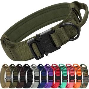 Joytale Tactical Dog Collar with Handle and Metal Buckle, Heavy Duty Padded Military Collar with 2 Patches for Training, Adjustable for Dogs, ArmyGreen, XXL