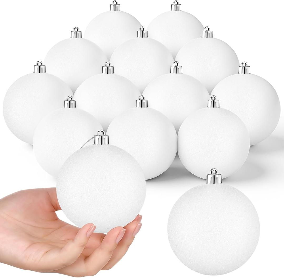 Leitee 16 Pcs 3.15 Inch Christmas Ball Ornaments Large Glitter Christmas Balls Decorations Shatterproof Xmas Tree Ornaments with Hanging Loop for Holiday Festival Party Wreath Home Decor (White)
