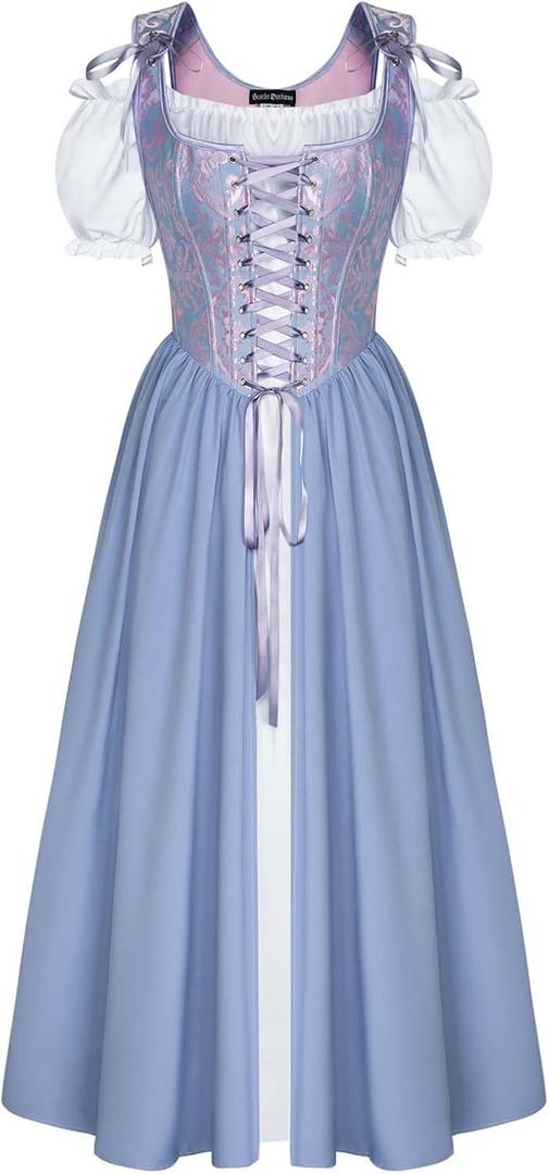Scarlet Darkness Renaissance Costume Women Medieval Corset Dress Puff Sleeve Fairy Dress (6, Lavender)