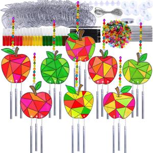 Winlyn 24 Sets Apple Suncatchers Wind Chimes Ornaments Decorations DIY Window Paint Art Sun Catchers Rainbow Apple Painting Craft Kits for Kids Summer Camping Party Classroom Activities Art Project