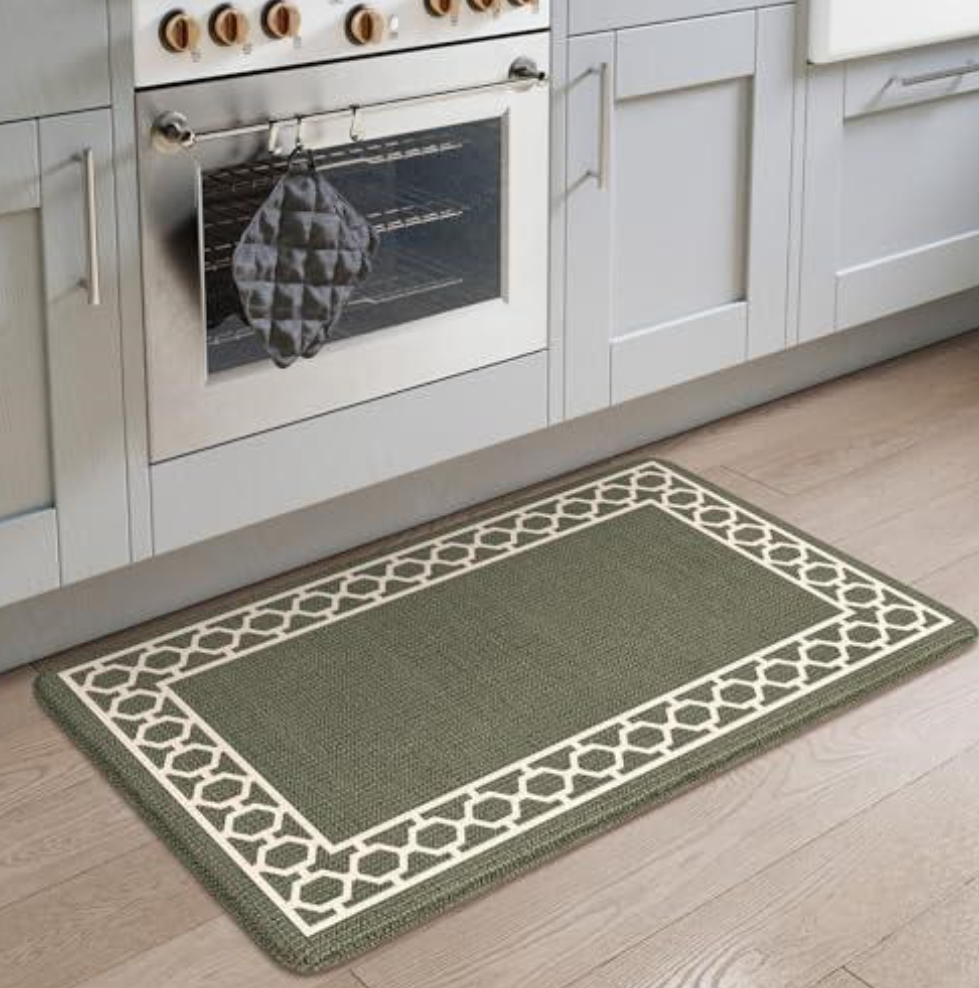 LEEVAN Anti Fatigue Kitchen Mats for Floor, 20" x 31" Olive Green Cushioned Kitchen Rugs,Non-Slip Waterproof Kitchen Sink Standing Mat Wipe Clean for Kitchen Floor