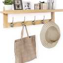SMIBUY Coat Hooks with Shelf Wall-Mounted, 29.2 Inch Entryway Coat Rack for Wall, Bamboo Hanging Shelf with 5 Double Metal Hooks for Bathroom, Bedroom, Kitchen, Living Room, Mudroom (Natural)