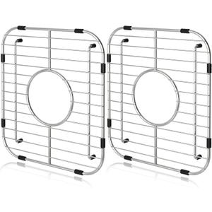 Orgneas Sink Protectors for Kitchen Sink, Universal Double Bowl Sink Bottom Grid 13.2"x11.6"x1.25", 304 Premium Stainless Steel Kitchen Sink Protector Grid Sink Grate Rack Centered Drain 2 Packs