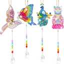 Queekay 4 Pieces Diamond Painting Sun Catcher Tree Ornament DIY Wind Chime Kit Hanging Double Sided Hummingbird Butterfly Cat Peacock Shape Crystal Art Ornament forGarden Decoration