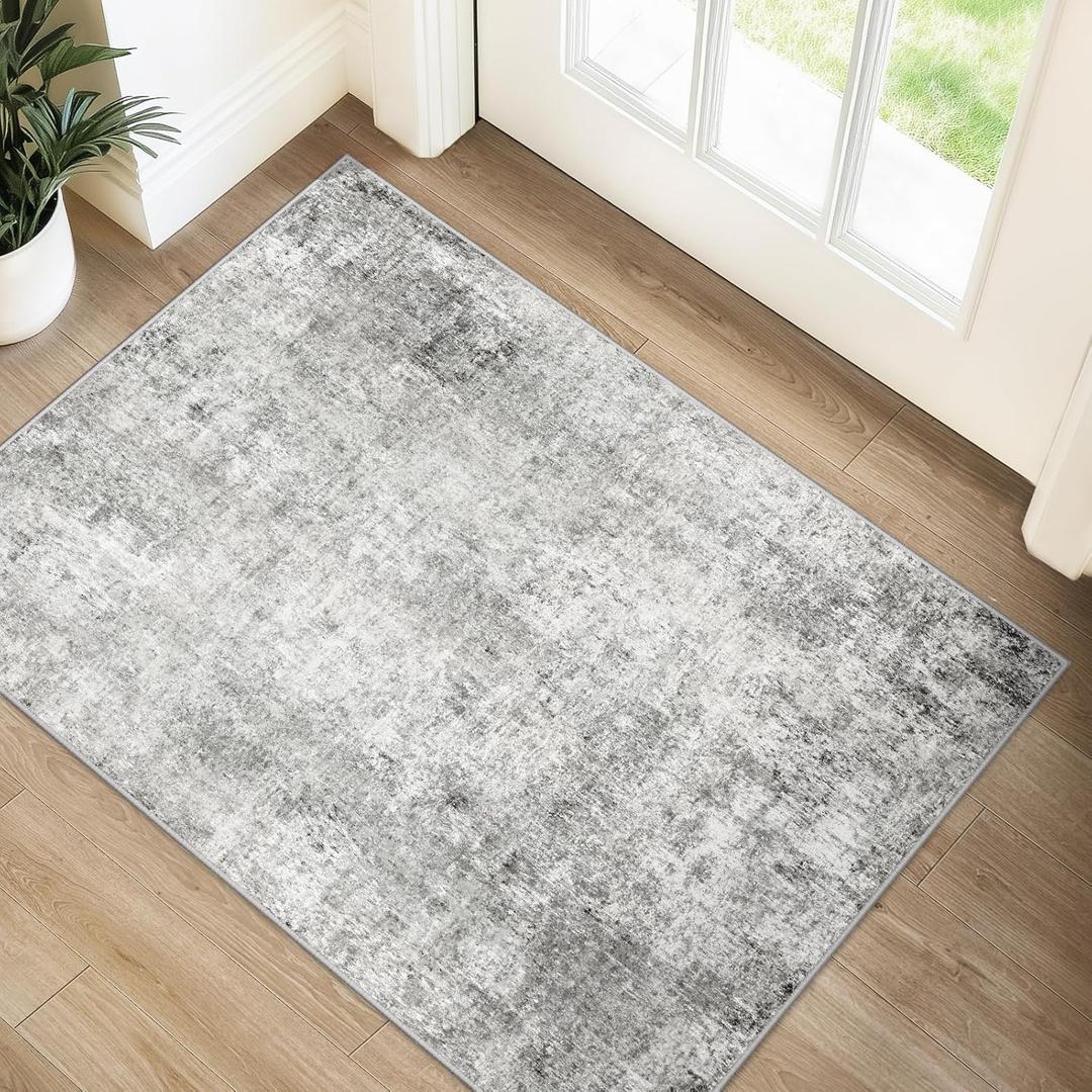 Washable Area Rugs 2'x3' Non-Slip Modern Abstract Soft for Living Room Entryway Bedroom Nursery, Print Pattern, Gray White Grey
