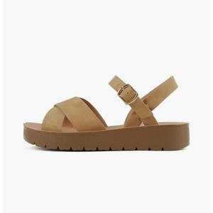 Soda CHESTER ~ Women Flat Sandals Flatform Ankle Buckle Criss Cross Band Straps Sandals Shoes 6.5, Natural