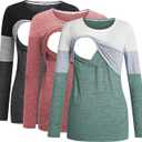 3 Pack Nursing Tops for Breastfeeding Maternity Shirts Zipper Long Sleeve Round Neck Knit Casual Nursing Clothes Size M