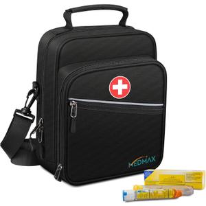Insulin Cooler EpiPen Carrying Case Insulated, Travel Medication Diabetes Supplies Organizer Bag with Shoulder Strap for Asthma Inhaler, Auvi-Q, Allergy Medicine Essentials (Black)