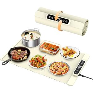 Warming Mat for Food, Food Warming Mat, Portable Electric WarmingTrays Buffets for Buffets Party and Home Daily Use, Heating Fastly in 10s, 5 Temp Levels Timed Function (White) 2 Pack