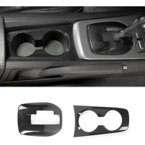 for Camaro Gear Shift Panel Cover, 2PCS Center Console Front Cup Holder Trim Compatible with 2010-2015 Chevrolet Chevy Camaro Interior Accessories, Carbon Fiber