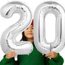 Number Balloons Silver Party Balloon - Giant Number 20 Balloon, 40 Inch Large Balloon for 20th Birthday Decorations, Silver Party Supplies for Anniversary