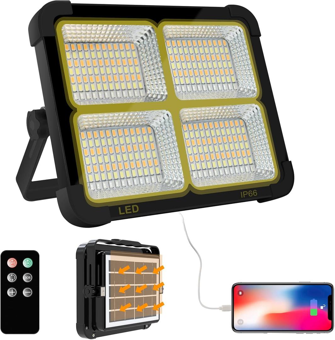 Portable LED Work Solar Light 100W 16500mAh 10000 LM with Stepless Brightness Job Site Battery Rechargeable LED Floor Light for Emergency Worklight for Hurricane (Black(Remote))