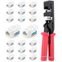 Everest easyJACK - 45 Angled Speed Termination Keystone Tool Set - with 20-Pack of RJ45 Cat6A Keystone Jacks in White (Slim Profile Design) - Time Saver Network Punch Down Tool Cat6A