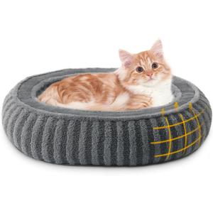 Small Dog Beds for Small Dogs, Washable Cat Beds for Indoor Cats with Anti-Slip Bottom, Supportive Soft Calming Sleeping Pet Bed for Puppy and Kitten, 21 inches, Grey (21"x19"x6")
