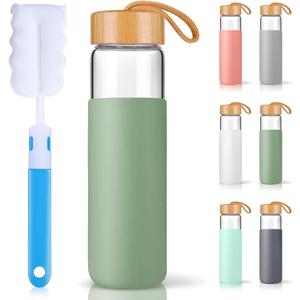 25 Oz Borosilicate Glass Water Bottles with Silicone Sleeve BPA Free, Dishwasher Safe - Reusable Clear Glass Drinking with Leak Proof Bamboo Lid | Perfect Gym Water Bottles for Men & Women