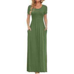 AUSELILY Women's Short Sleeve Loose Plain Casual Long Maxi Dresses for Women 2026 (Green, S)
